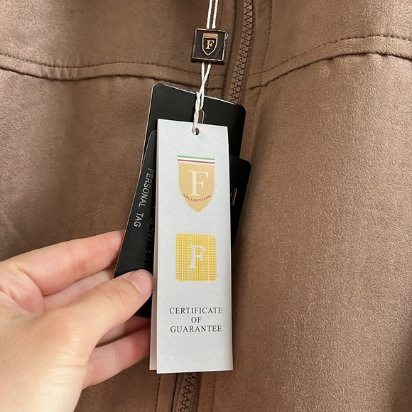 NWT F Collection tan suede and leather full zip jacket never worn - Picture 6 of 16